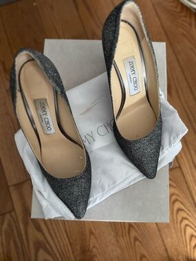 Jimmy Choo Black Silver Glitter Pointed-Toe Pumps